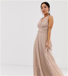 ASOS DESIGN Petite Bridesmaid ruched bodice drape maxi dress with wrap waist-Pink από το Asos