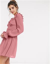 ASOS DESIGN scoop neck mini skater dress with frill in tea rose-Pink από το Asos