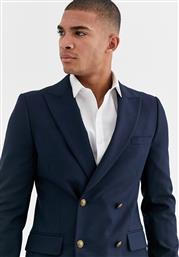 ASOS DESIGN skinny double breasted blazer with gold button in navy από το Asos