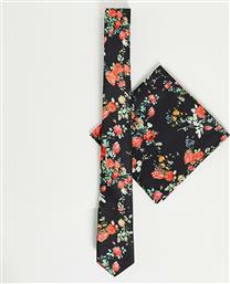 ASOS DESIGN slim black based floral & pocket square από το Asos