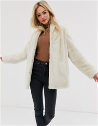 ASOS DESIGN stand collar faux fur coat-White από το Asos