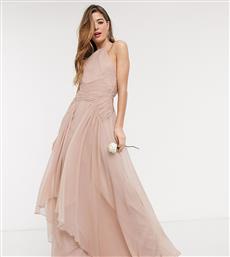 ASOS DESIGN Tall Bridesmaid pinny maxi dress with ruched bodice and layered skirt detail-Pink από το Asos