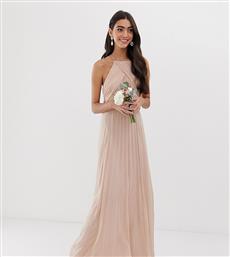 ASOS DESIGN Tall Bridesmaid pinny maxi dress with ruched bodice-Pink από το Asos