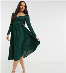 ASOS DESIGN Tall long sleeve ruched bust midi dress in forest green από το Asos