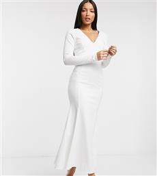 ASOS DESIGN Tall midi bodycon dress with fishtail and v neck in ivory-White από το Asos