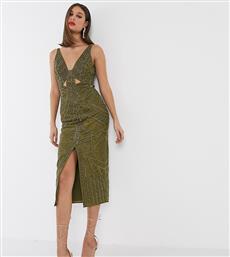 ASOS DESIGN Tall velvet cut out pencil midi dress with stud embellishment-Green από το Asos