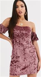 ASOS DESIGN Tall velvet off the shoulder mini dress in mauve-Neutral από το Asos