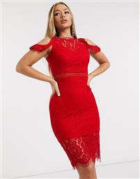AX Paris lace cold shoulder midi dress in red από το Asos