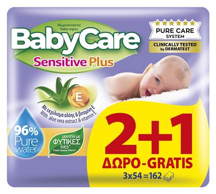 BabyCare Sensitive Plus Μωρομάντηλα χωρίς Οινόπνευμα & Parabens με Aloe Vera 3x54τμχ