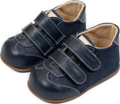 Babywalker Sneaker από Δέρμα & Ύφασμα με Διπλή Μπαρέτα Μπλε από το Ladopano