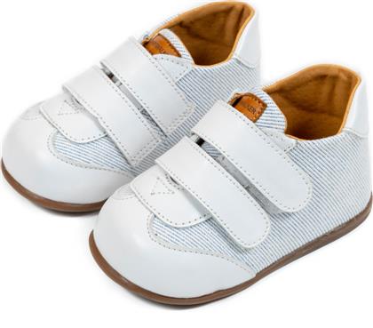 Babywalker Sneaker από Δέρμα & Ύφασμα με Διπλή Μπαρέτα Λευκό από το Ladopano