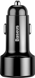 Baseus Φορτιστής Αυτοκινήτου Μαύρος Συνολικής Έντασης 6A Γρήγορης Φόρτισης με Θύρες: 1xUSB 1xType-C και Βολτόμετρο Μπαταρίας CCMLC20C