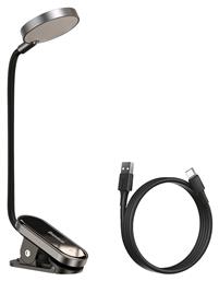 Baseus Mini Reading Clip Lamp Επαναφορτιζόμενο LED Φωτιστικό Γραφείου με Εύκαμπτο Βραχίονα και Κλιπ σε Μαύρο Χρώμα