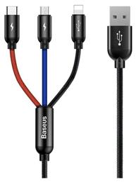 Baseus Three Primary Colors 3-in-1 Braided USB to Lightning / Type-C / micro USB Cable 3A Μαύρο 1.2m (CAMLT-BSY01) από το e-shop