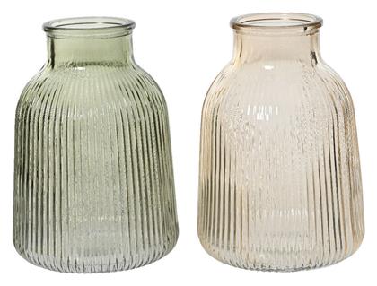 Beauty Home Γυάλινο Βάζο Ριγέ 10 X 12 Cm Διαφανο