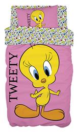 Beauty Home Σετ Σεντόνια Μονά Βαμβακερά Tweety Ροζ 165x250cm 3τμχ