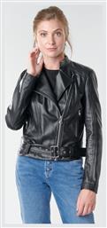 Benetton Δερμάτινο Γυναικείο Biker Jacket Μαύρο από το Spartoo