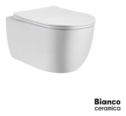 Bianco Ceramica Λεκάνη Κρεμαστή Rimless με Slim Κάλυμμα Soft Close Λευκή από το Polihome