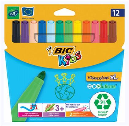 Bic Kids Ecolutions Visacolor XL Πλενόμενοι Μαρκαδόροι Ζωγραφικής Χονδροί σε 12 Χρώματα από το Moustakas Toys