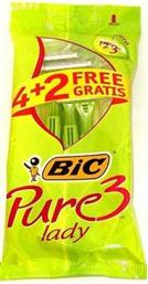 Bic Pure 3 Lady Ξυραφάκια Σώματος μιας Χρήσης με 3 Λεπίδες & Λιπαντική Ταινία Aloe Vera 6τμχ από το e-Fresh