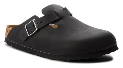 Birkenstock Boston Δερμάτινα Ανατομικά Σαμπό Μαύρα