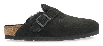 Birkenstock Boston Shearling Suede Δερμάτινα Σαμπό Μαύρα