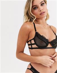 Bluebella Alma fishnet and lace exposed wire detail bra in black από το Asos