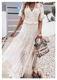 Boho Luxe Φόρεμα Δαντέλα Lacey Maxi Ivory