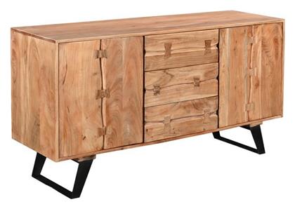 Μπουφές Leontina από Μασίφ Ξύλο & Μέταλλο με Συρτάρια Φυσική Απόχρωση, Μαύρο Μέταλλο 150x45x86cm