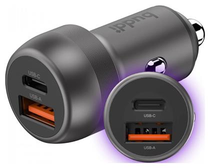 Buddi Φορτιστής Αυτοκινήτου με Θύρες 1xUSB-A 1xType-C