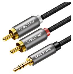 Cabletime Cable 3.5mm male - 2x RCA male Μαύρο 1.8m