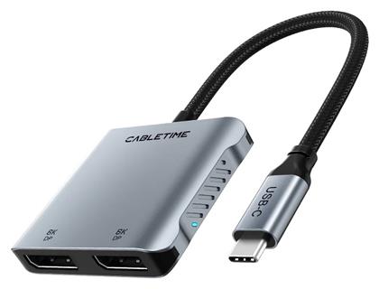 Cabletime USB-C Docking Station με DisplayPort 4K PD και σύνδεση 2 Οθονών Γκρι (CT-CM2D8K-AG)