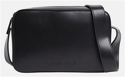 Calvin Klein Camera Δερμάτινη Γυναικεία Τσάντα Ώμου Μαύρη