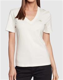 Calvin Klein Micro Monologo Γυναικείο T-shirt με V Λαιμόκοψη Λευκό