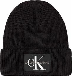 Calvin Klein Monologo Beanie Ανδρικός Σκούφος με Rib Πλέξη σε Μαύρο χρώμα