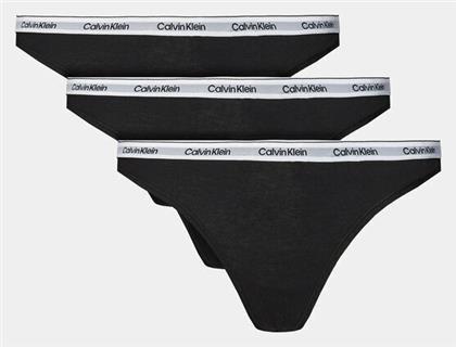 Calvin Klein Βαμβακερά Γυναικεία String 3Pack Μαύρα