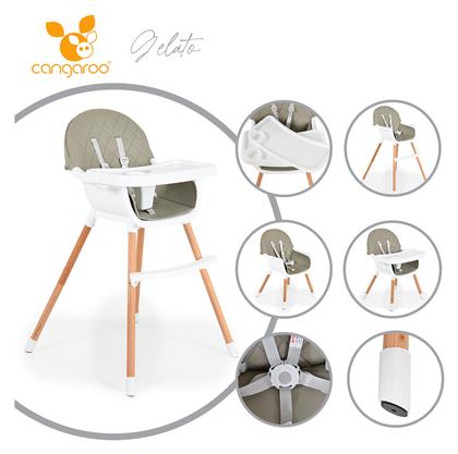 Cangaroo Gelato Καρεκλάκι Φαγητού 2 in 1 με Ξύλινο Σκελετό & Κάθισμα από Δερματίνη
