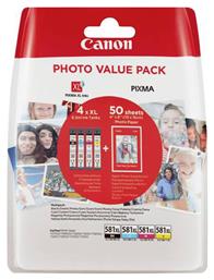 Canon CLI-581XL Γνήσιο Photo Value Pack με 4 Μελάνια Εκτυπωτή InkJet Κίτρινο / Κυανό / Ματζέντα / Μαύρο (2052C004)