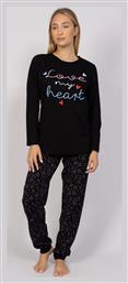 Cherry Underwear Χειμερινό Γυναικείο Σετ Πιτζάμας Μαύρο Heart