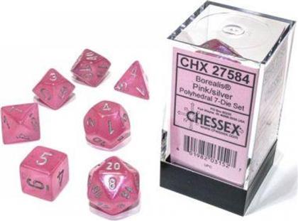 Chessex Borealis Luminary Pink/Silver Polyhedral 7-Die Set