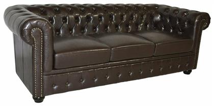 Chesterfield Τριθέσιος Καναπές Δερματίνη Καφέ 208x90x73εκ.