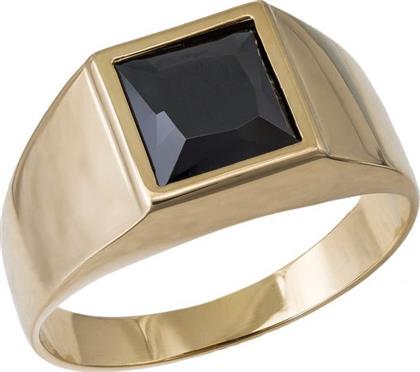 Χρυσό δαχτυλίδι ανδρικό Κ14 με τετράγωνο μαύρο ζιργκόν 035654 035654 Χρυσός 14 Καράτια