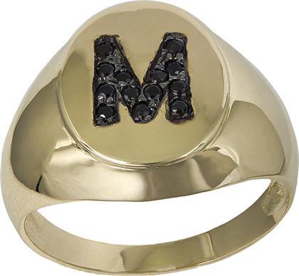 Χρυσό δαχτυλίδι Κ14 σεβαλιέ με μονόγραμμα Μ 030898 030898 Χρυσός 14 Καράτια