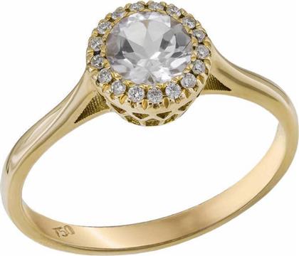 Χρυσό δαχτυλίδι Κ18 ροζέτα με μπριγιάν και Topaz 033951 033951 Χρυσός 18 Καράτια
