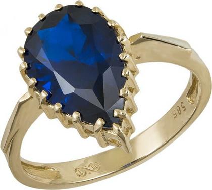 Χρυσό δαχτυλίδι με μπλε πέτρα δάκρυ Κ14 039595 039595 Χρυσός 14 Καράτια από το Kosmima24
