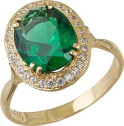 Χρυσό δαχτυλίδι με οβάλ πράσινη ροζέτα Κ14 039594 039594 Χρυσός 14 Καράτια από το Kosmima24
