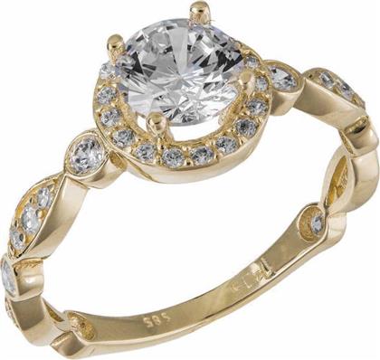 Χρυσό δαχτυλίδι μονόπετρο Κ14 με στρογγυλή βάση 034631 034631 Χρυσός 14 Καράτια από το Kosmima24