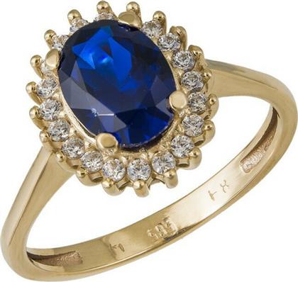 Χρυσό δαχτυλίδι ροζέτα με μπλε πέτρα Κ14 038425 038425 Χρυσός 14 Καράτια