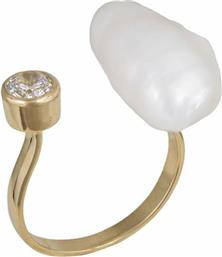 Χρυσό γυναικείο δαχτυλίδι Κ14 με ζιργκόν και μαργαριτάρι 041047 041047 Χρυσός 14 Καράτια