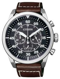 Citizen Ρολόι Χρονογράφος Eco - Drive με Καφέ Δερμάτινο Λουράκι από το Eleftheriou Online